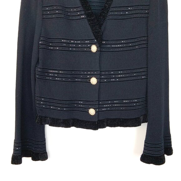 St. John Evening Black Sparkle Ruffle Jacket Santana Knit Sz 2-4 - Picture 7 of 16